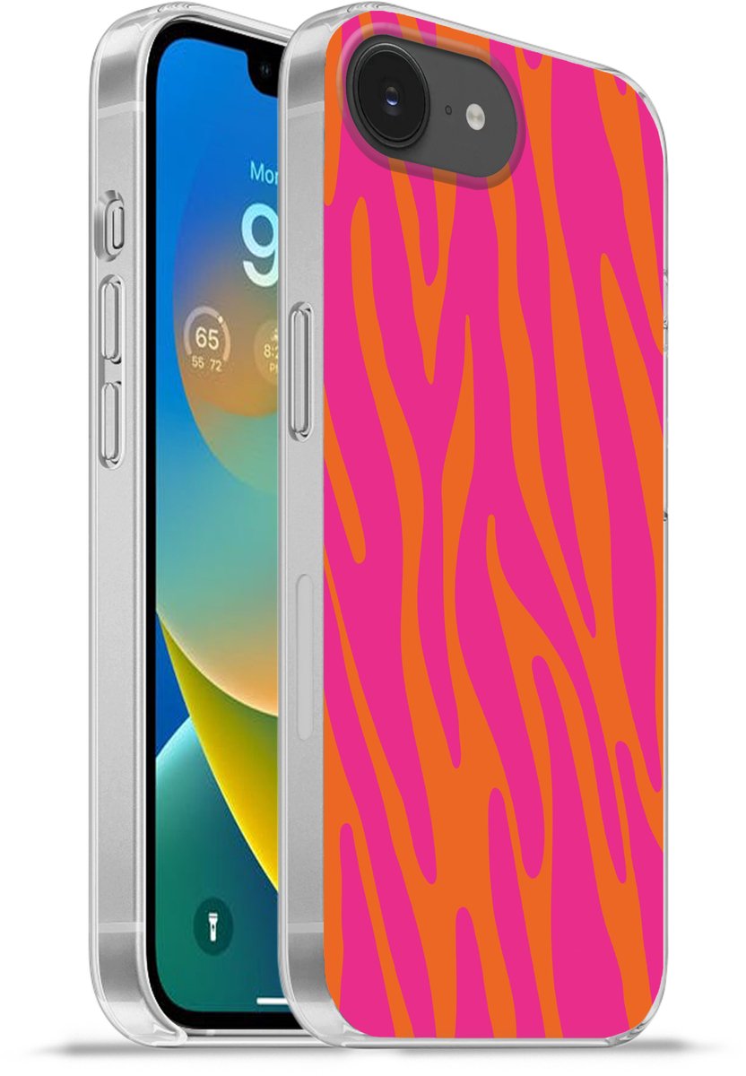 Telefoonhoesje Geschikt voor iPhone 16e hoesje - Zebraprint - Roze - Oranje - Dierenprint - Siliconen Telefoonhoesje Telefoonhoesje