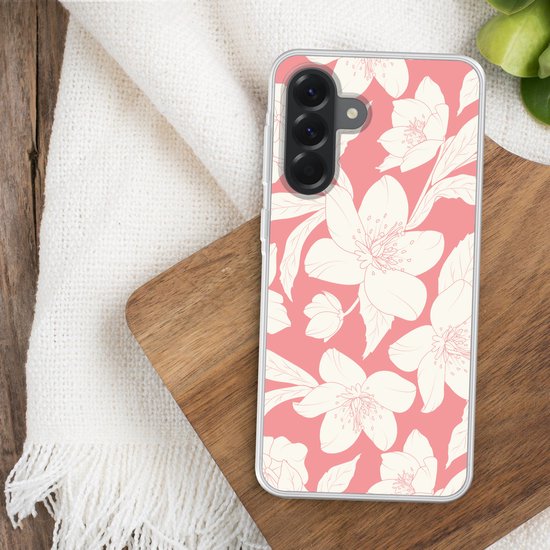 Coque de téléphone compatible avec Samsung Galaxy A56 - Motif Fleurs - Rose - Wit - Siliconen