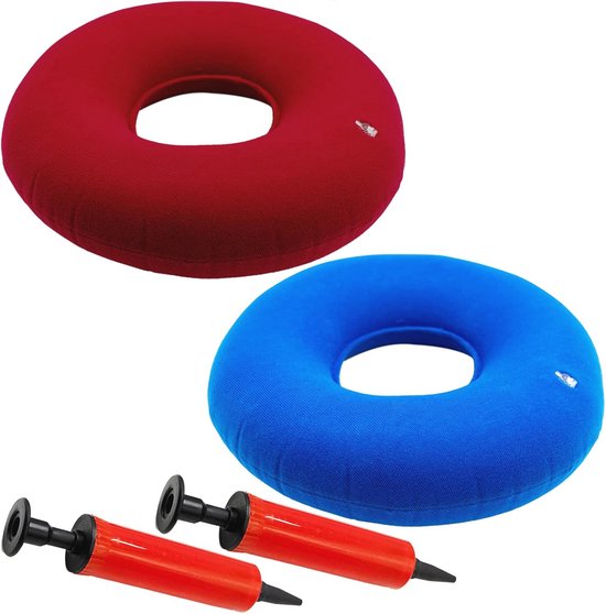 Zacuda 2 stuks kussens, rond, opblaasbaar, voor lieveheersbeestjes, opblaasbaar, met 2 pompen, voor kantoor, reizen, rolstoel, rood en blauw