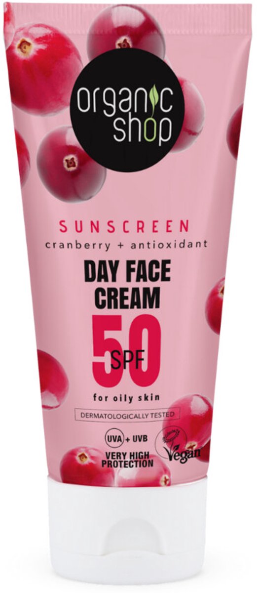 Organic Shop Zonnebrandcréme Gezicht SPF 50 Vette huid - 3 x 50 ml - Voordeelverpakking