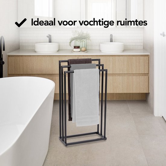 Brixy Handdoekrek - Staand, 3 armen - Voor badkamer - Mat Zwart | bol