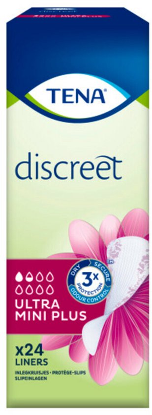 Tena Discreet Ultra Mini Plus inlegkruisjes x24 met 3x Odour Protection.