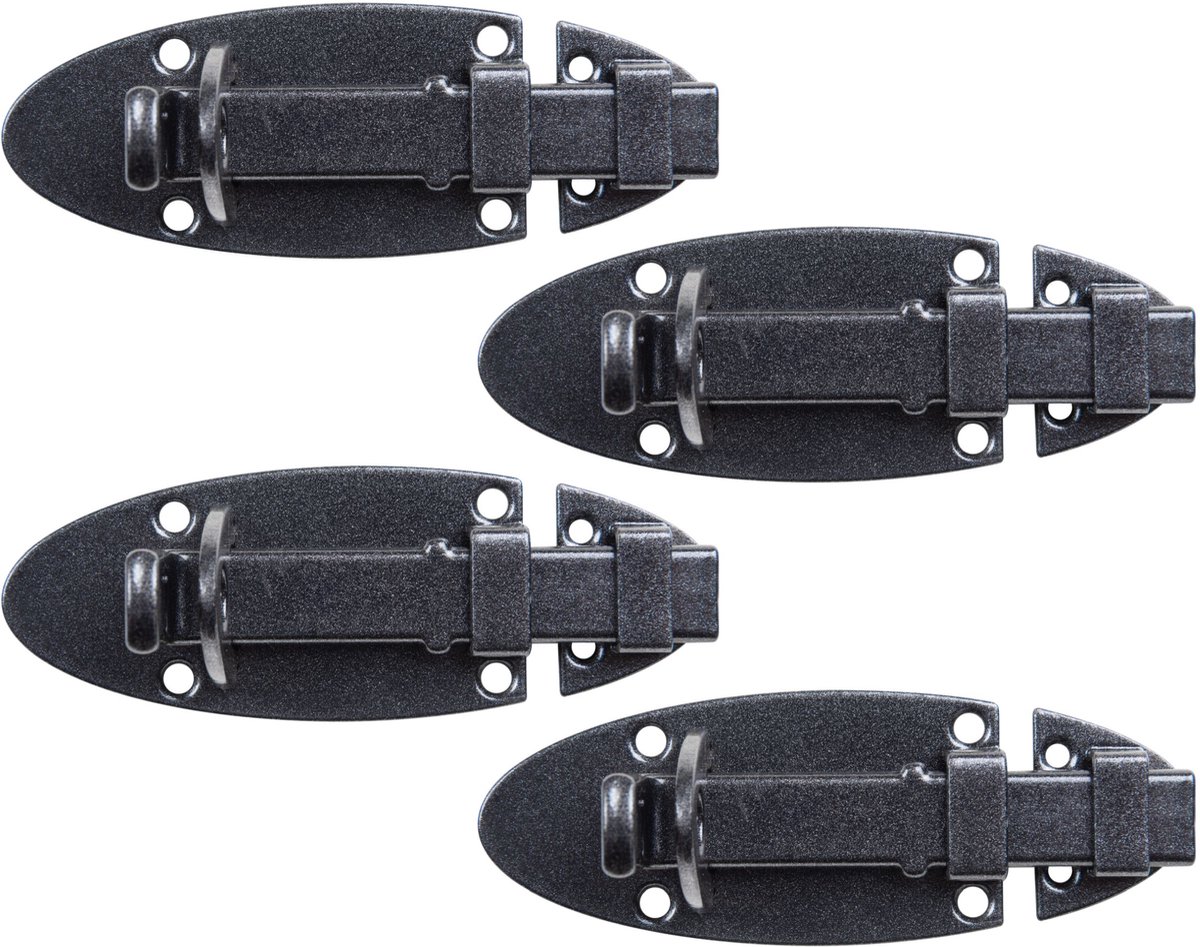 Alberts 822569 DURAVIS® slotgrendel, met platte greep, zwart diamant duplex gecoat, plaat 90 x 44 mm, set van 4