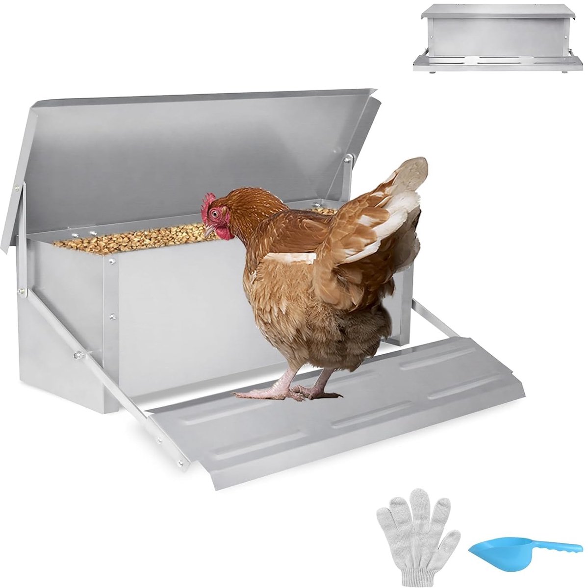 Kippenvoerbak - Pluimvee voederbak - Voerautomaat met voetpedaal - Trapbak kippen - Voersilo - 10Kg voer, , waterdicht en knaagdierbestendig