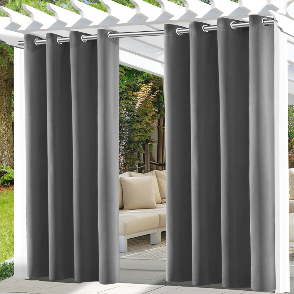 Waterdicht Buitengordijn met Ringen - Bescherming tegen Inkijk en Zon - 132 x 215 cm