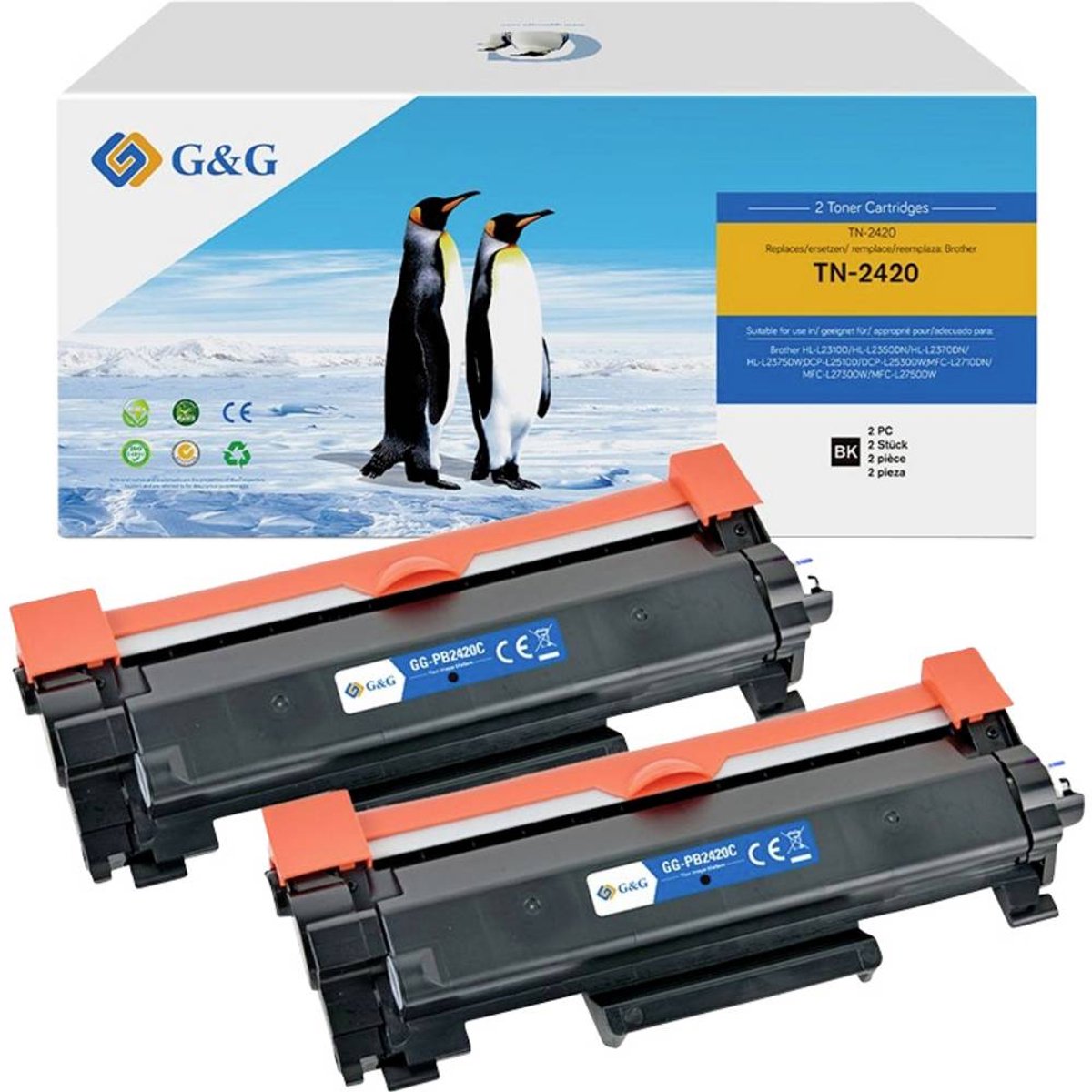 Image of G&G Toner vervangt Brother TN-2420 XL Compatibel 2-pack Zwart 3000 bladzijden NT-PB2420C_V6-B-2-S1