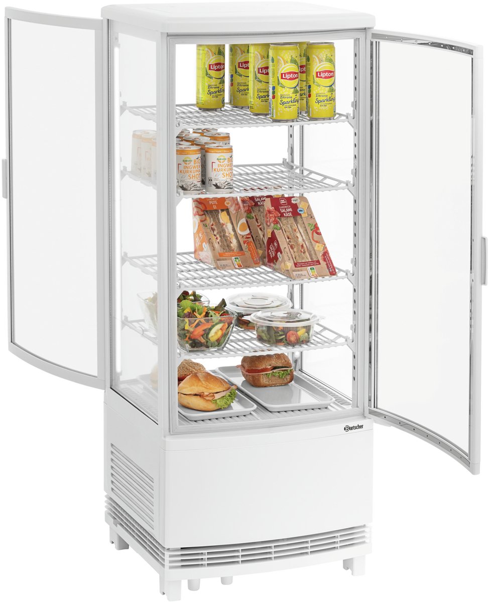 Bartscher Mini-koelvitrine - 98L - Wit - 4 Niveaus - Led - 425x425x1090mm