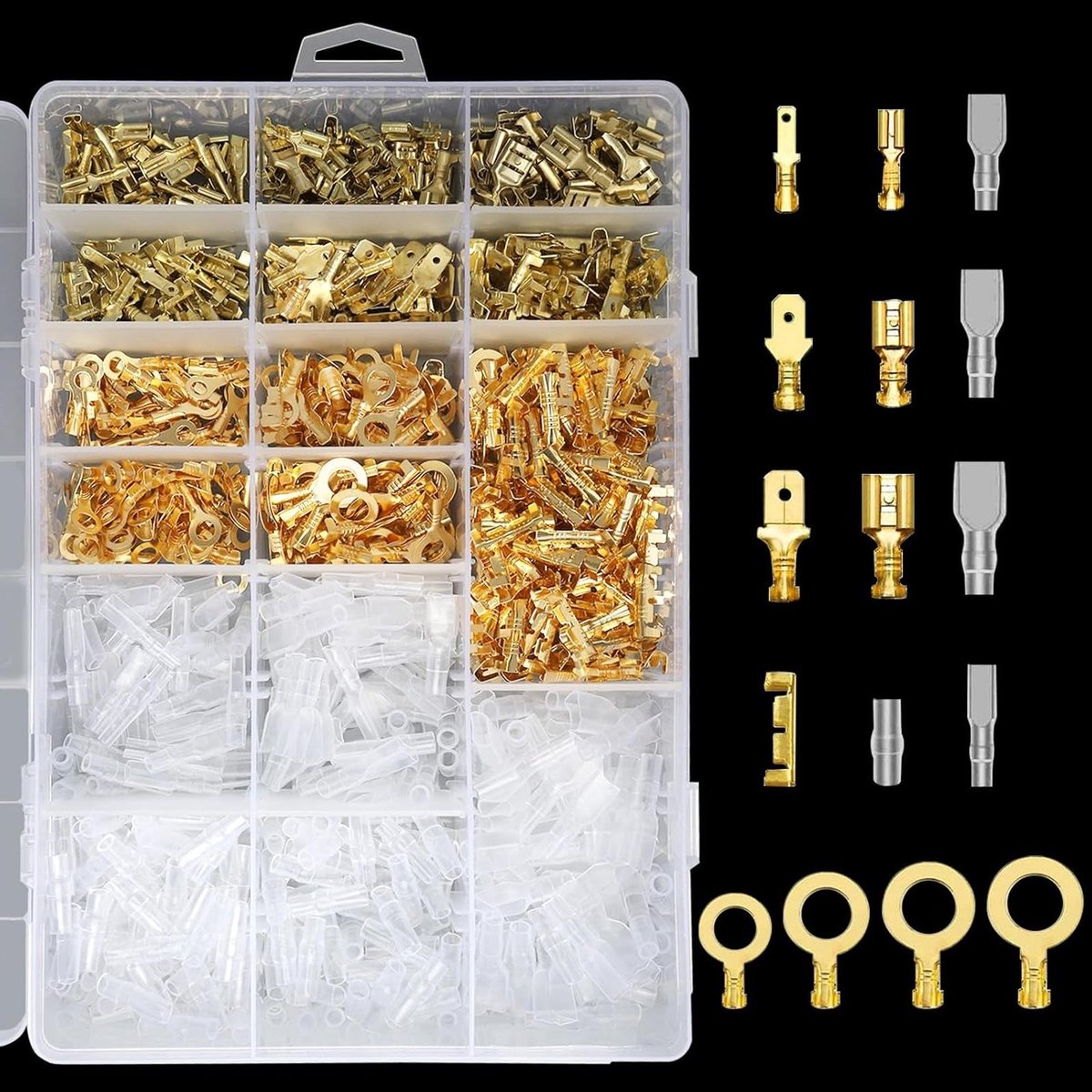 1000 stuks Plattee Kabelschoenen Set met Isolatiehulzen - 28 mm, 48 mm, 63 mm