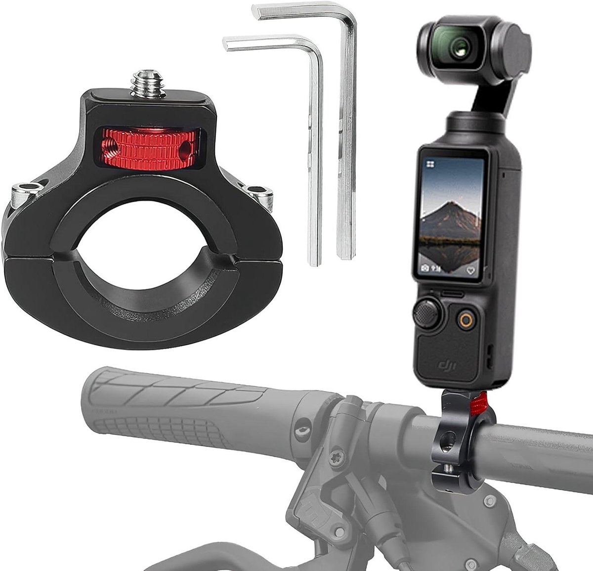 Fietshouder stuurhouder 360 graden draaibaar 1/4 mount voor actiecamera zwart/rood