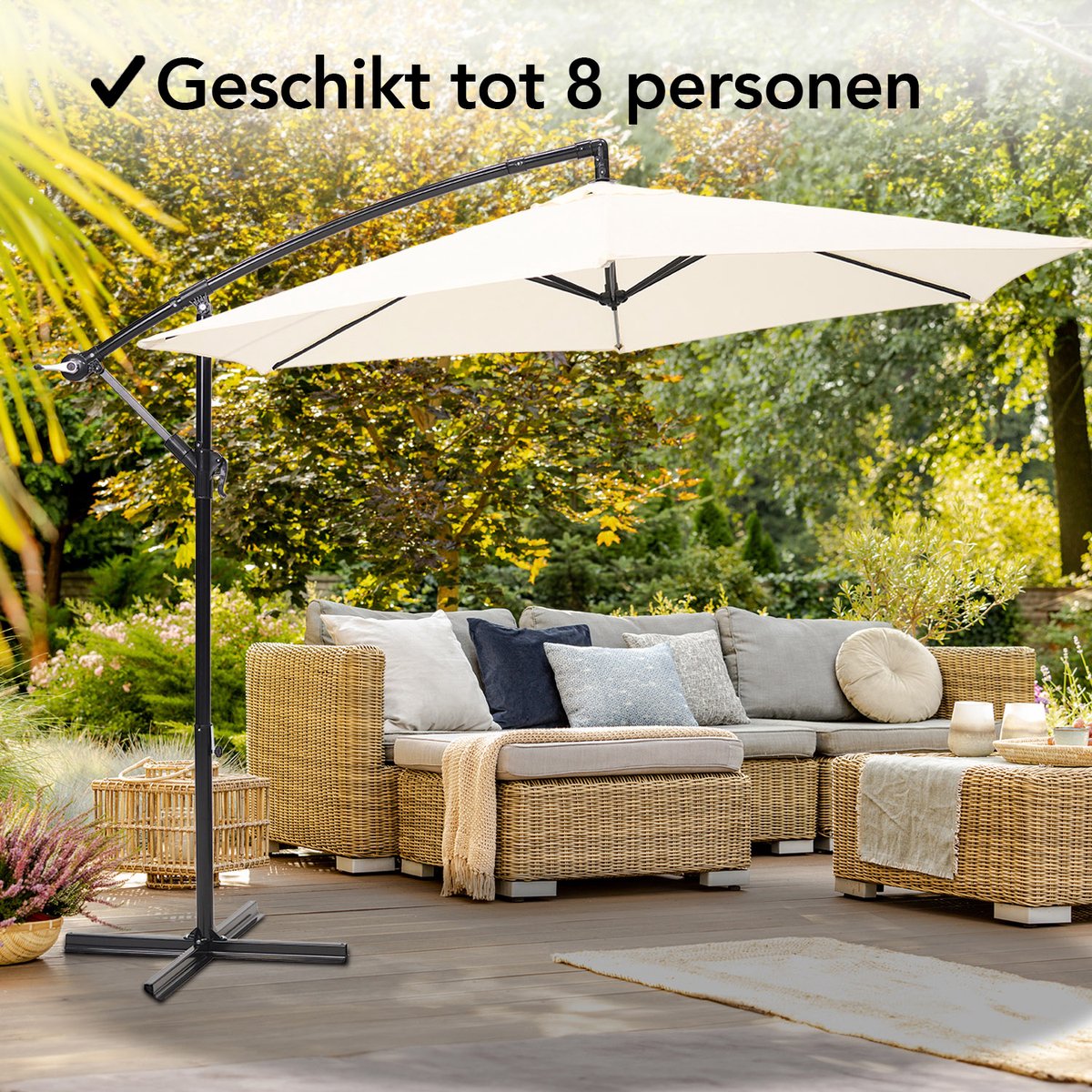 Brixy Zweefparasol - 300CM - Incl. Kruisvoet - Waterdicht - Verstelbare Hoogte - Creme – foto 8
