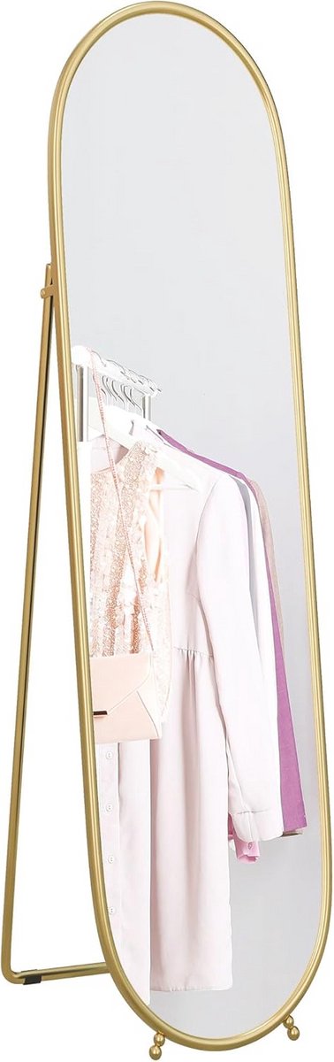Elegante Ovale Wandspiegel 160 x 40 cm – Staande Spiegel met Robuust Metalen Frame voor Wo