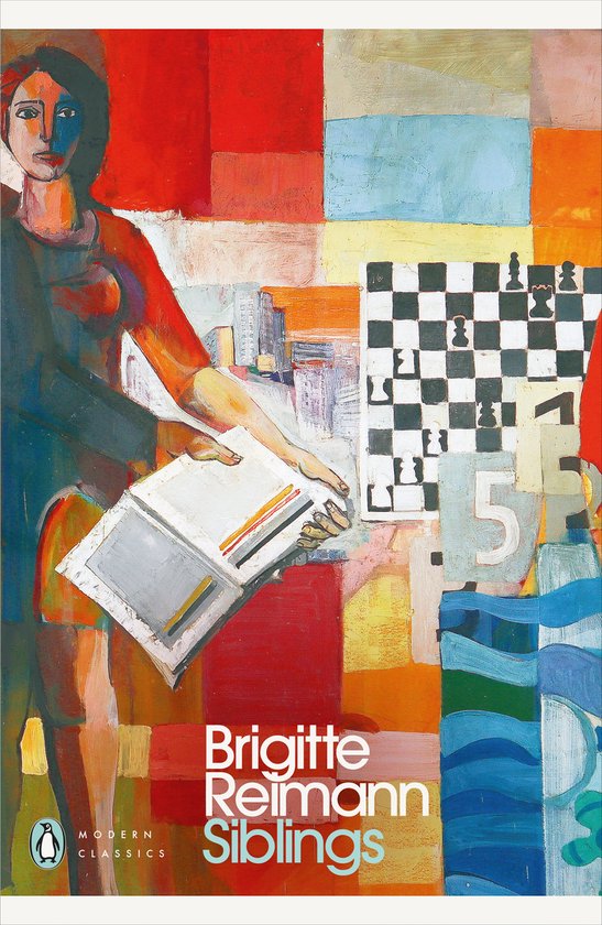 Couverture de livre avec une peinture d'une femme tenant un livre ouvert, à côté d'un échiquier et du texte 'Brigitte Reimann Siblings'.