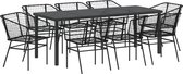 vidaXL - 9-delige - Tuin - Eettafel - Set - Zwart - Poly - Rattan