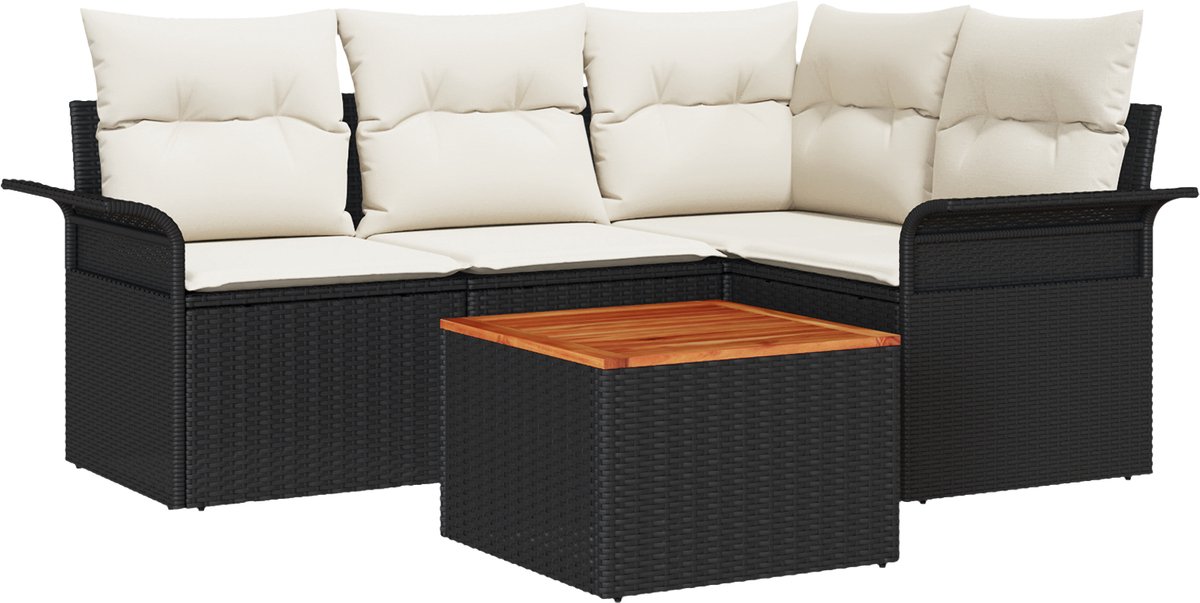 vidaXL - Tuinbank - Set - met - opslag - 5 - pcs - Zwart - en - Crème - poly - rattan