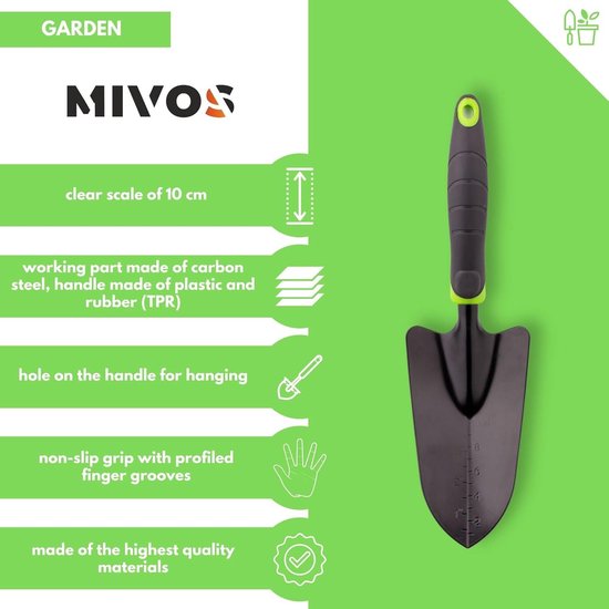 Bloempot van staal voor planten en verplanten - Plantentroffel met antislip handgreep - Tuinschep 8 cm werkbreedte — afbeelding 2