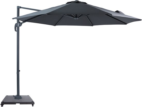 AXI Marisol Parasol déporté Ø 300 cm avec pied à roulettes Anthracite/Gris – Structure en aluminium thermolaqué avec pied en croix – Rotation à 360° - Inclinable – Toile anti-UV