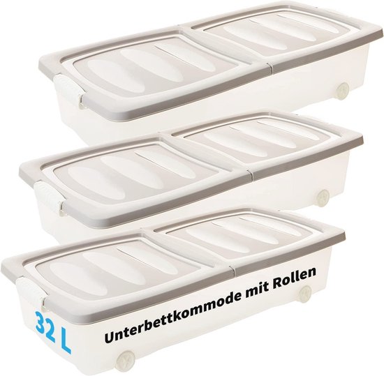 2friends Onderbedcommode met wieltjes, 3-delige set, opbergdoos voor onder het bed, plat, 32 liter met wieltjes, transparante bedlade, deksel, clipsluitingen, opslag, onderbedbox, 78 x 38 x 16 2friends Onderbedcommode met wieltjes, 3-delige set, opbergdoos voor onder het bed, plat, 32 liter met wieltjes, transparante bedlade, deksel, clipsluitingen, opslag, onderbedbox, 78 x 38 x 16