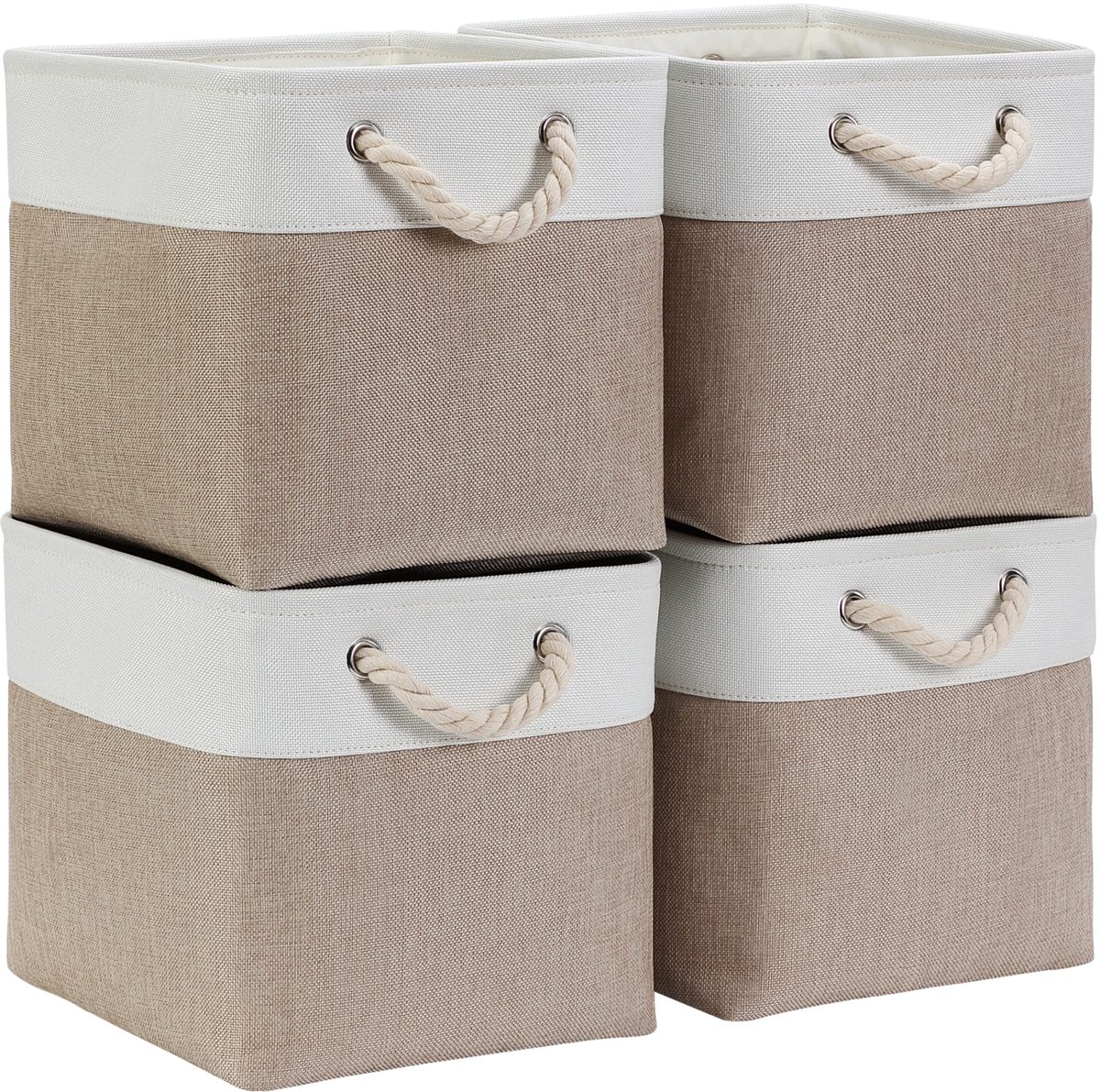 Ibenzoa® Ruime Opbergmand van Katoen, 30 x 30 x 30 cm, Lichtkaki en Wit, 4 Stuks