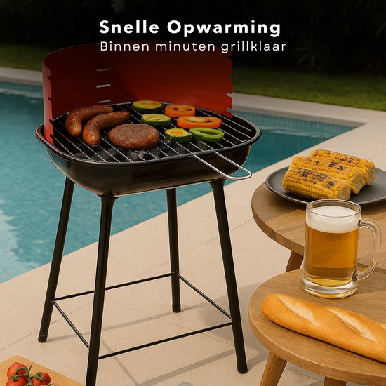 Cheqo® Houtskool Barbecue RVS - Houtskoolbarbecue - Verstelbaar Rooster - Ronde BBQ Rood/Zwart van Merkloos — afbeelding 5