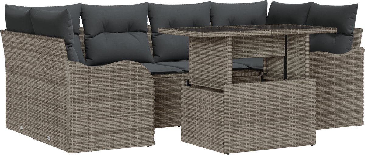 vidaXL - Tuinbank - Set - met - kussen - 7 - pcs - Grijs - en - Donkergrijs - poly - rattan