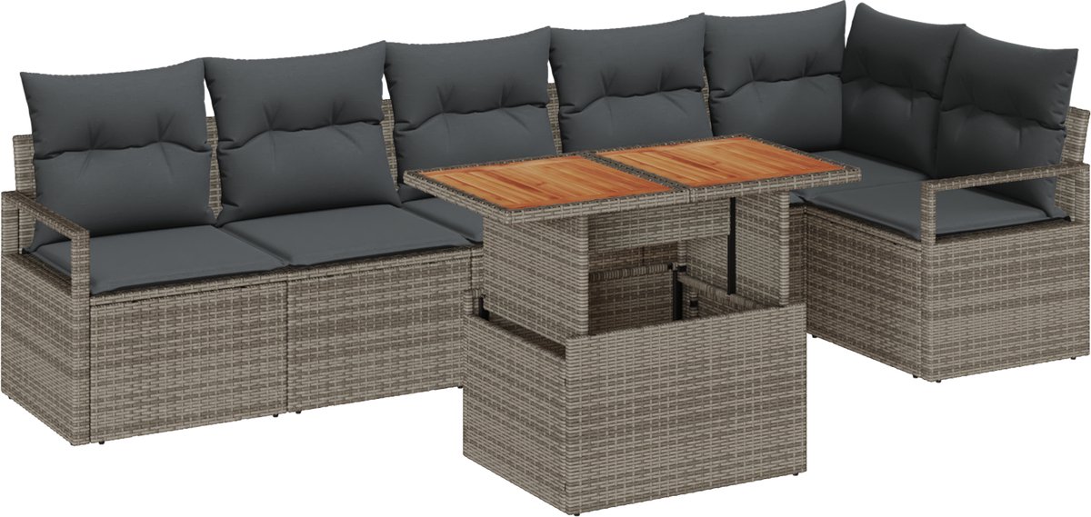 vidaXL - Tuinbank - Set - 7 - st - 6-Aantal - zitplaatsen - Grijs - en - Bruin