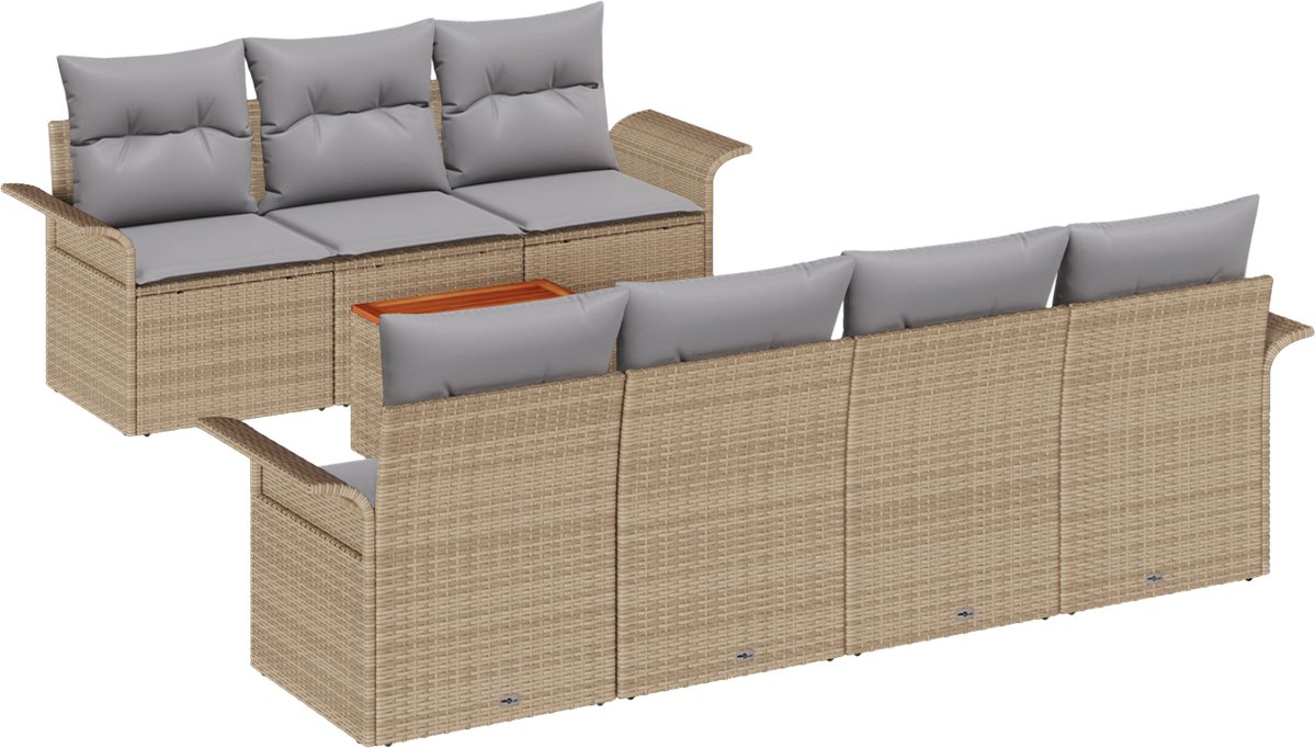 vidaXL - Tuinbank - Set - met - kussen - 8 - pcs - Beige - poly - rattan