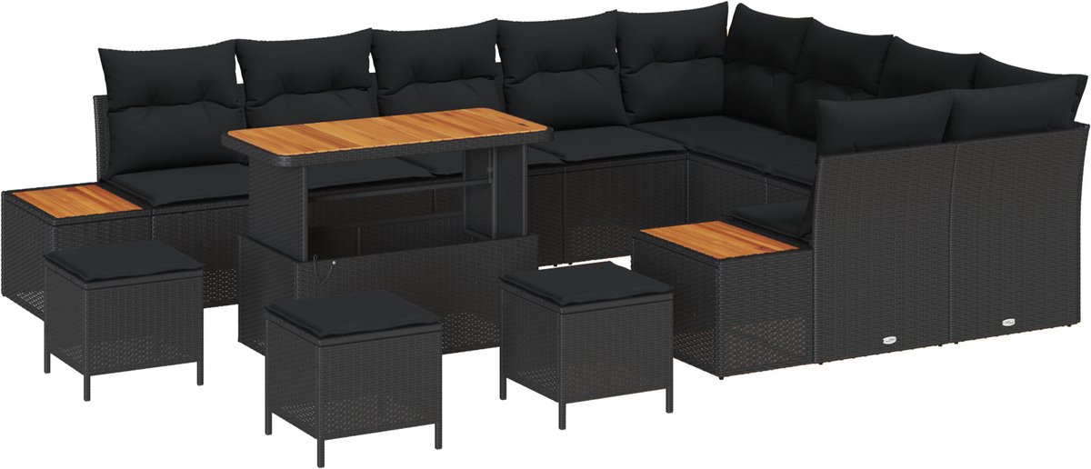 vidaXL - Tuinbank - Set - 13 - pcs - Zwart - poly - rattan