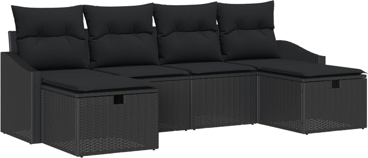 vidaXL Tuinbank - Set - 6 - st - poly - rattan Zwart/ Zwart