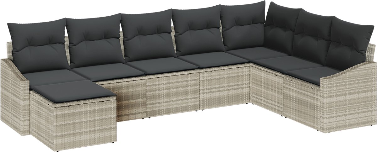 vidaXL - Tuinbank - Set - met - kussen - met - opslag - 8 - pcs - Lichtgrijs - poly - rattan