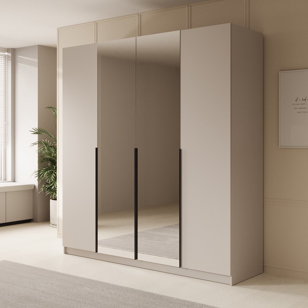 MEUBELLA Kledingkast Sabre - Beige - 200 cm - Met spiegel