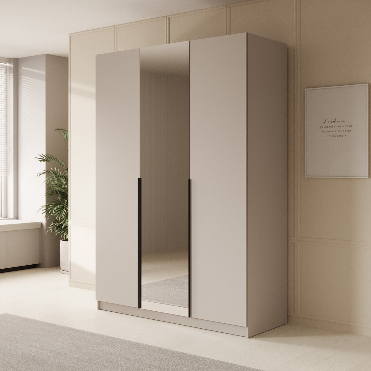 MEUBELLA Kledingkast Sabre - Beige - 150 cm - Met spiegel