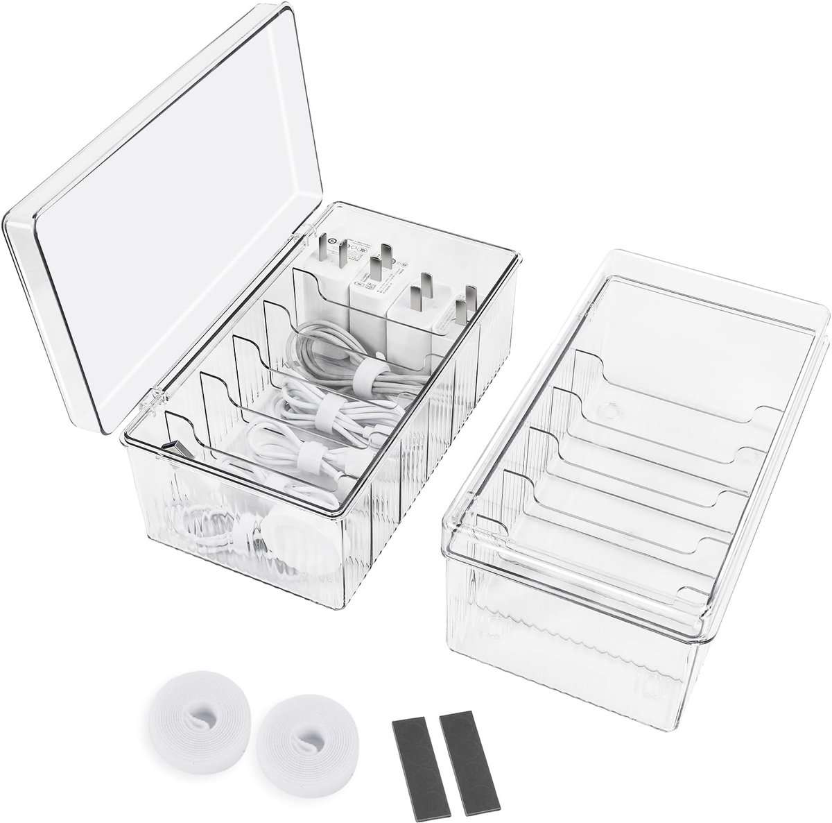 Ibenzoa® Transparante Kabelopbergbox – 2 Stuks, 20 x 11 x 9 cm, Voor Effectief Kabelmanagement