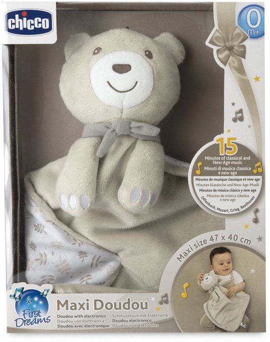 Chicco Maxi Doudou Knuffeldoekje met Muziek - Groot Knuffeldoek 47 x 40 cm - Zacht Velours - Machine Wasbaar - Beige (0M+) van Chicco — afbeelding 5