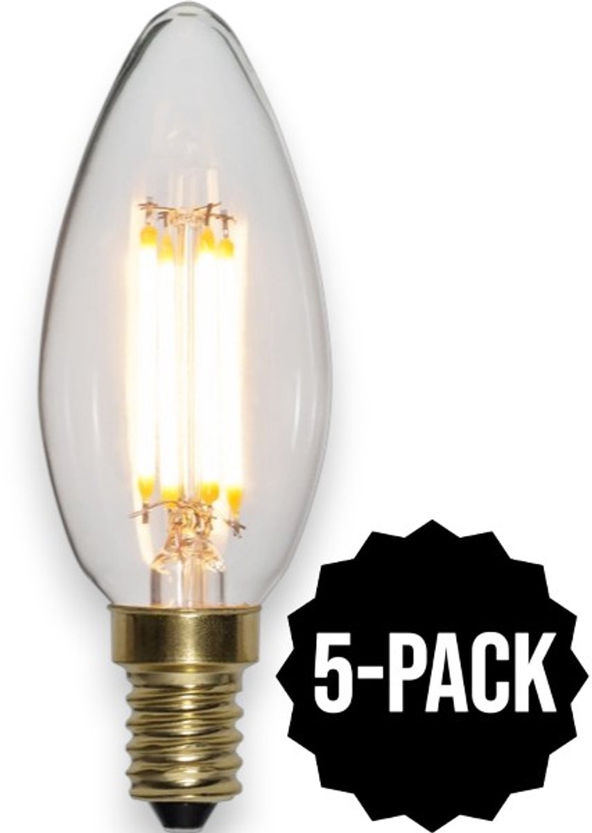 5-Pack | 3 standen - Kaarslamp - E14 - 4W - Super Warm Wit <2200K - Filament - Helder