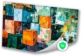 Kleurrijke abstracte kubuskunst - Kubus poster - Muurdecoratie kubussen - Abstract expressionisme - Wanddecoratie kinderkamer - Woondecoratie - poster 70x50 cm