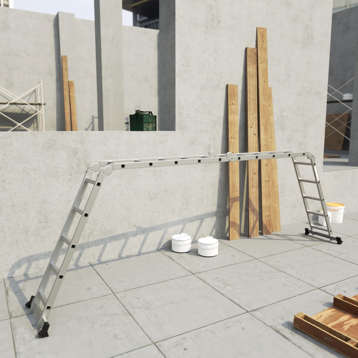 RMBO - Multifunctionele Vouwladder 4x5 - Vouwladder - 5,82 m lang - Compact en Draagbare ladder - 13 standen - Geschikt voor Particulier en Professioneel Gebruik - Max. Belasting 150 kg, EN 131.6 – foto 7