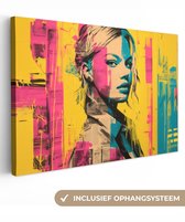 Canvas schilderij 30x20 cm - Exclusieve wanddecoratie Vrouw - Verfstrepen - Gekleurd - Muurdecoratie woonkamer - Slaapkamer decoratie - Kamer accessoires - Schilderijen op canvas