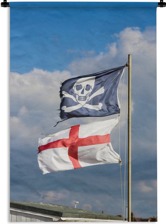 Tapisserie Drapeau Angleterre - Le drapeau anglais sous un drapeau pirate  Tapisserie