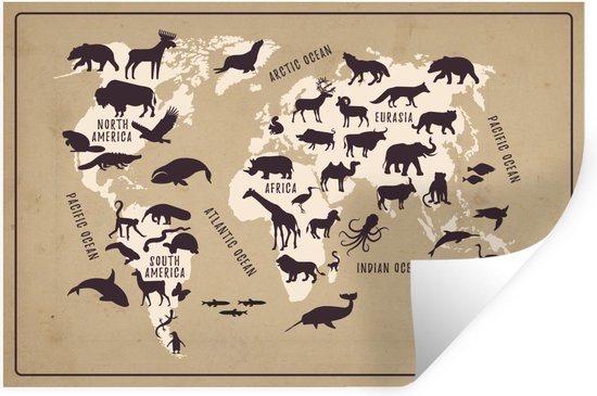 Carte du monde avec autocollant animaux