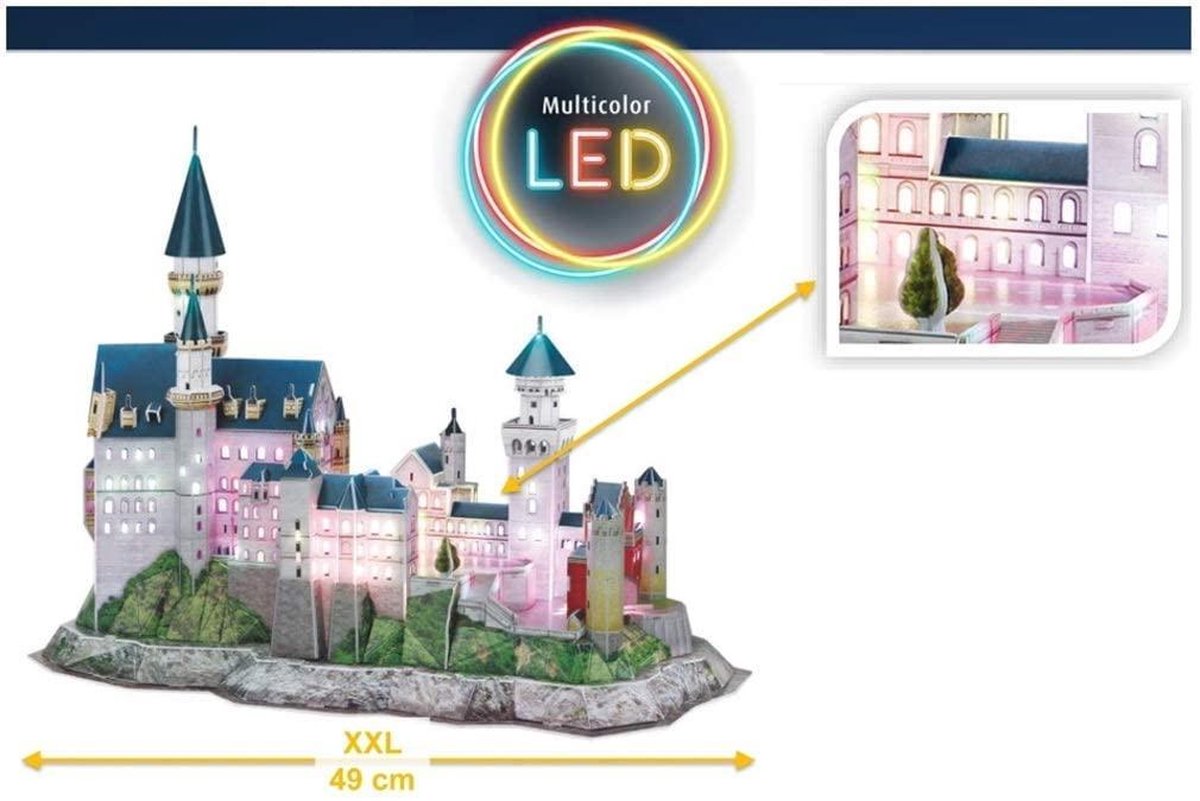 Quebra-Cabeça 3D Revell Castelo Neuschwanstein Com Leds Multicoloridos REV  00151 128 Peças de Encaixe Puzzle 