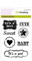CraftEmotions stempel A6 - vintage baby tekst labels Engels Lovely Baby