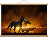 Schoolplaat – Spelende Paarden in de Wei - 90x60cm Foto op Textielposter (Wanddecoratie op Schoolplaat)