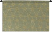 Wandkleed Luxe patroon - Luxe patroon van gouden lijnen en bloemen tegen een donkergroene achtergrond Wandkleed katoen 180x120 cm - Wandtapijt met foto XXL / Groot formaat!