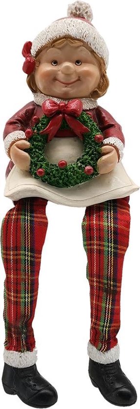Clayre & Eef Kerstdecoratie Beeld Kerstvrouw 7*6*10 cm Rood Polyresin Decoratief Figuur Decoratieve Accessoires Woonaccessoires