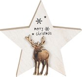Clayre & Eef Kerstdecoratie Beeld Ster 15*2*14 cm Wit Hout Decoratief Figuur Decoratieve Accessoires Kerstdecoratie voor Binnen