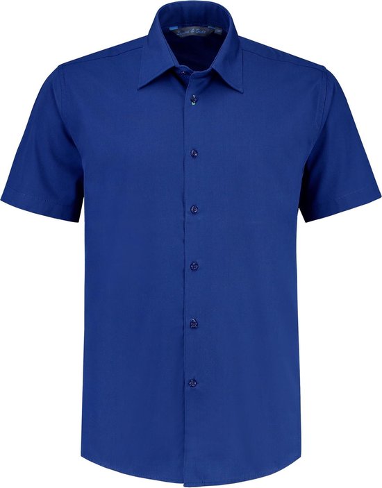 L&S Shirt poplin mix met korte mouwen voor heren royal blue - 6XL
