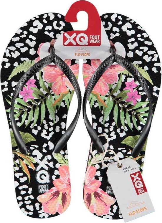Xq Footwear Teenslippers Dames Polyester Zwart/wit/roze Mt 38