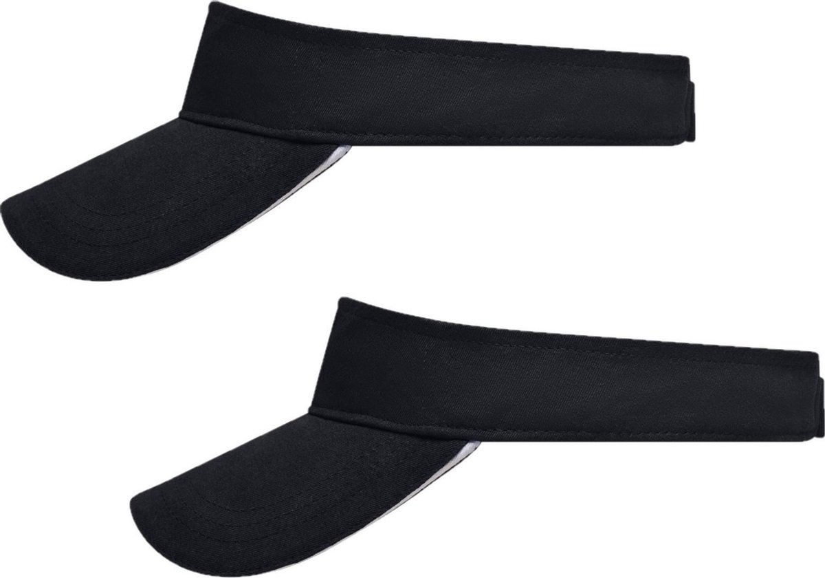 Set van 2x stuks zonneklep zwart/wit uni kleuren 47 cm - zonnehoedjes voor volwassenen zwart/wit