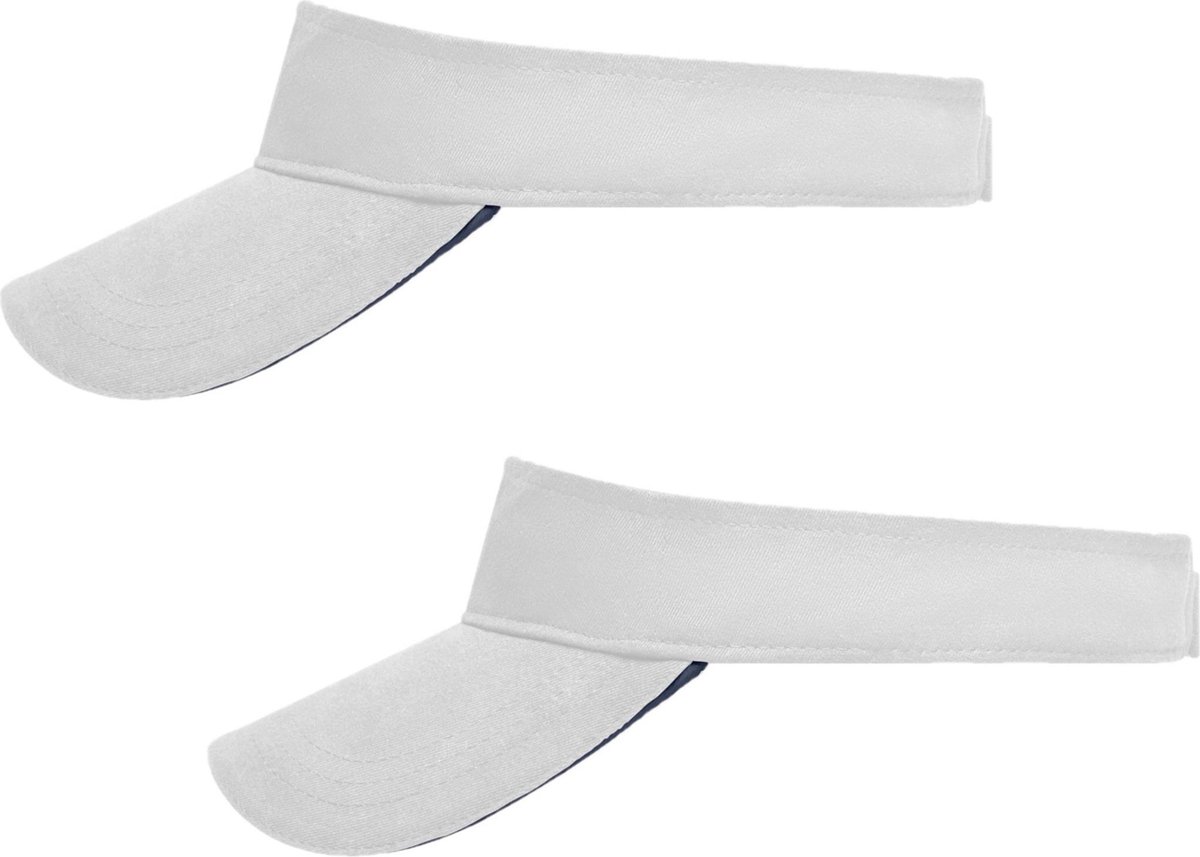 Set van 2x stuks zonneklep wit uni kleuren 47 cm - zonnehoedjes voor volwassenen wit/navy
