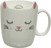 1x stuks Katten/poezen mokken wit/roze 11 cm - Koffiemokken/theemokken/kindermokken/kinderbekers